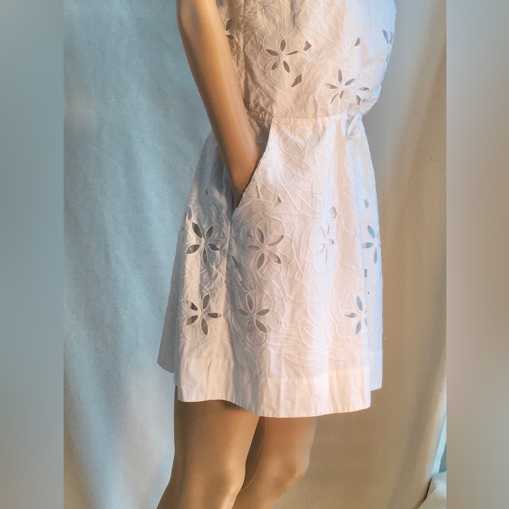 PAUL SMITH white Eyelet spaghetti strap MINI Sundress Wide shallow V neckline - Picture 8 of 16